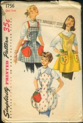 1756  SIMPLICITY 1956 CUTIE FLARE POCKET 1 YARD APRONS, TRANSFER PATTERN O/S